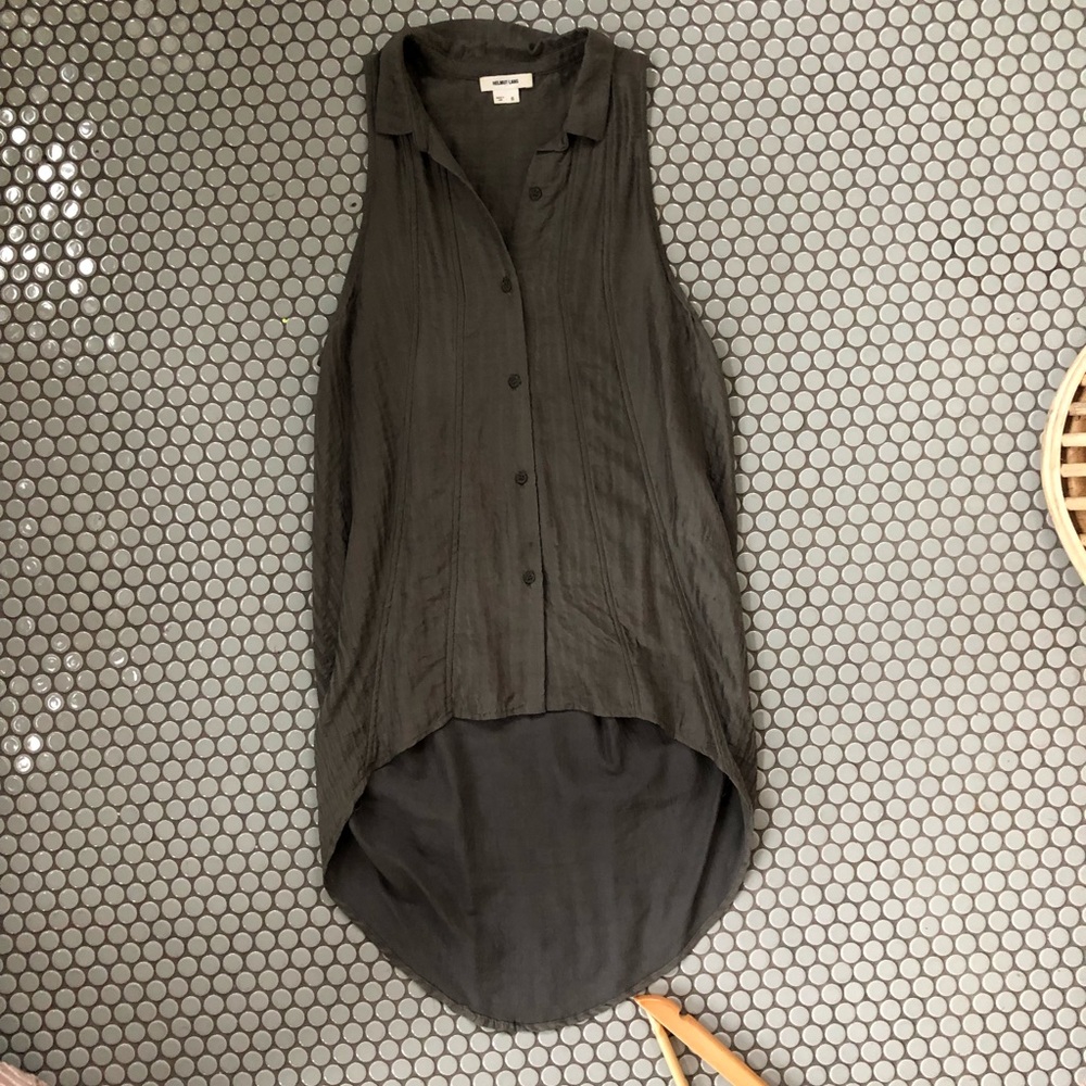 Silk sleeveless collared HELMUT LANG top.Gray sz S